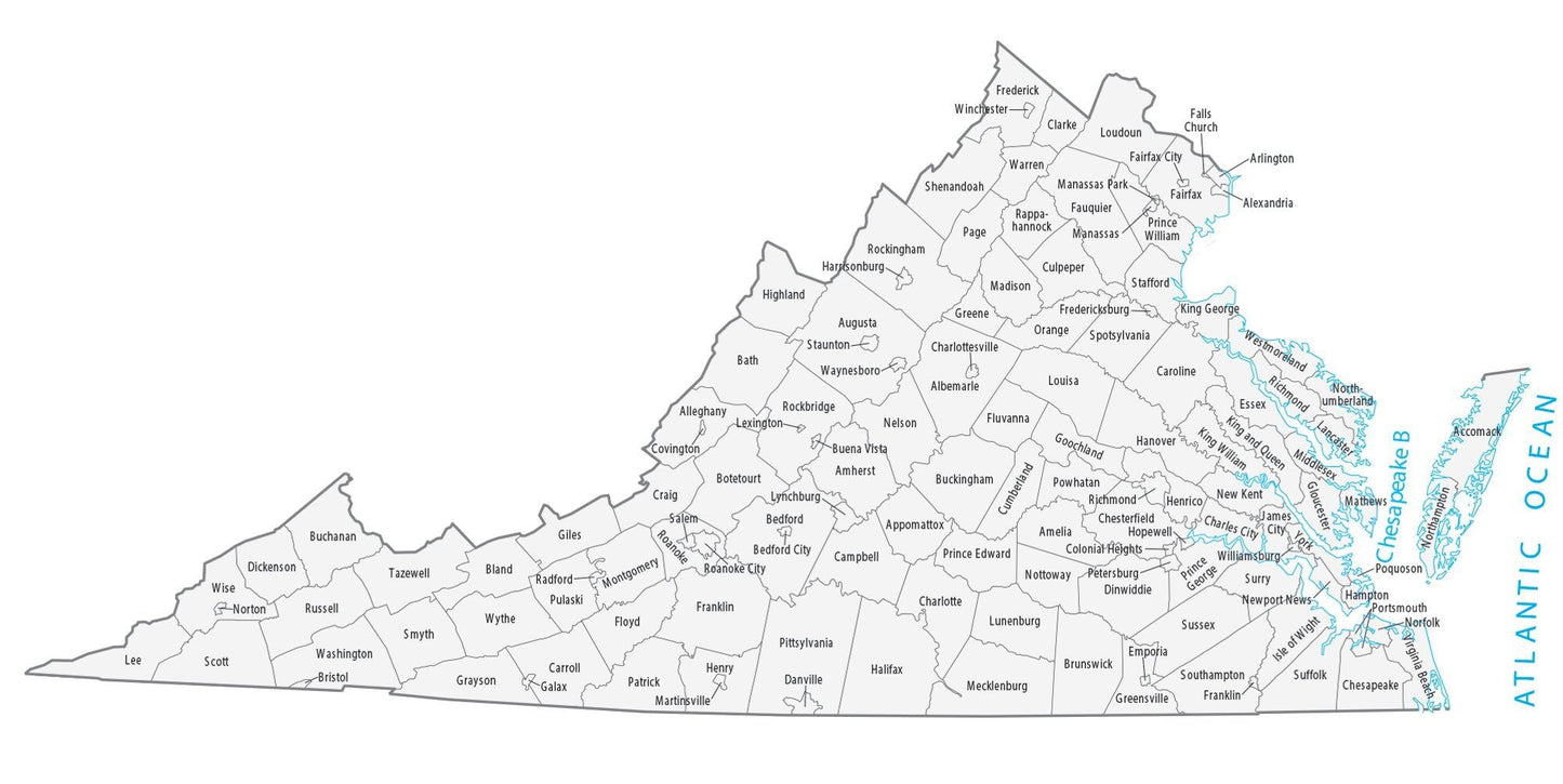 Virginia County Map Glossy Poster Picture Photo Print Banner  Conversationprints