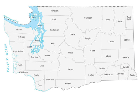 Washington State County Map Glossy Poster Picture Photo Print Banner  Conversationprints