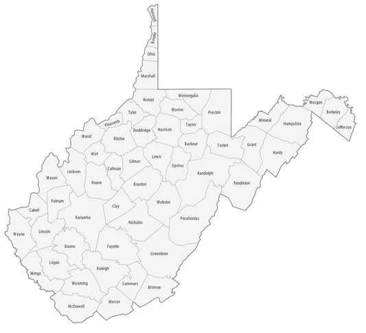 West Virginia County Map Glossy Poster Picture Photo Print Banner  Conversationprints
