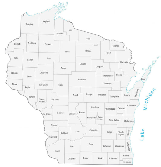 Wisconsin County Map Glossy Poster Picture Photo Print Banner  Conversationprints