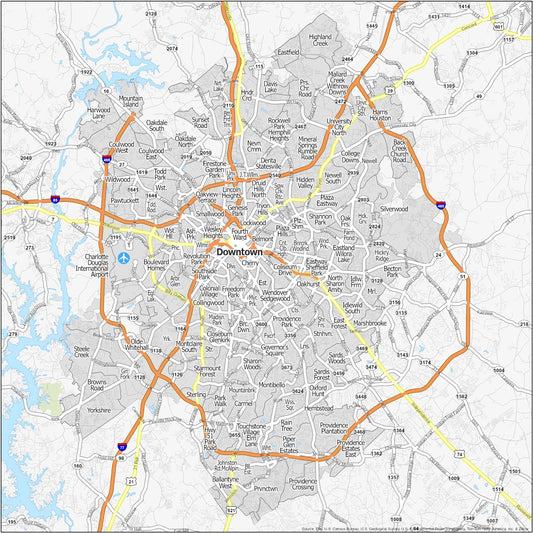 Charlotte Neighborhood Map Glossy Poster Picture Photo Print Banner  Conversationprints