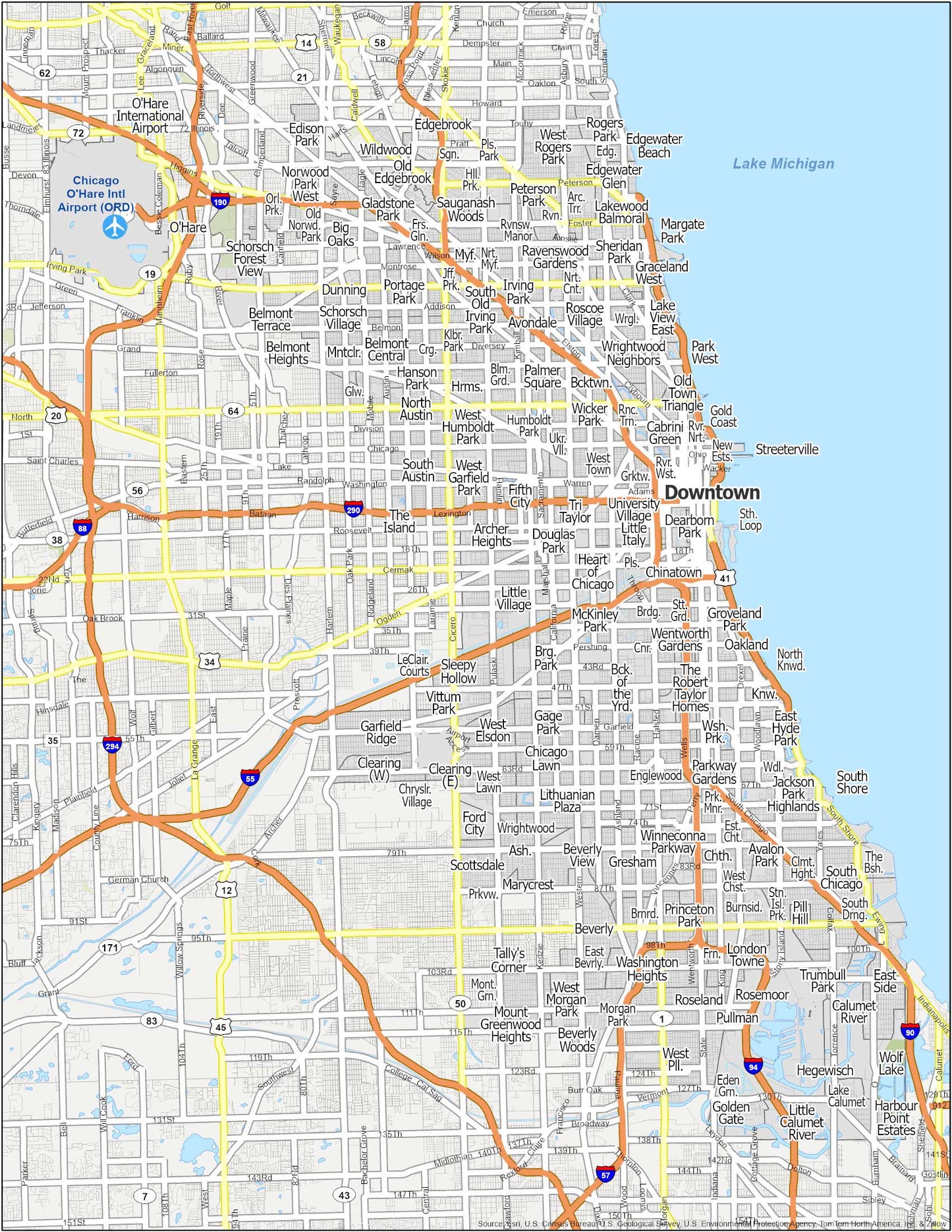 Chicago Neighborhood Map Glossy Poster Picture Photo Print Banner  Conversationprints