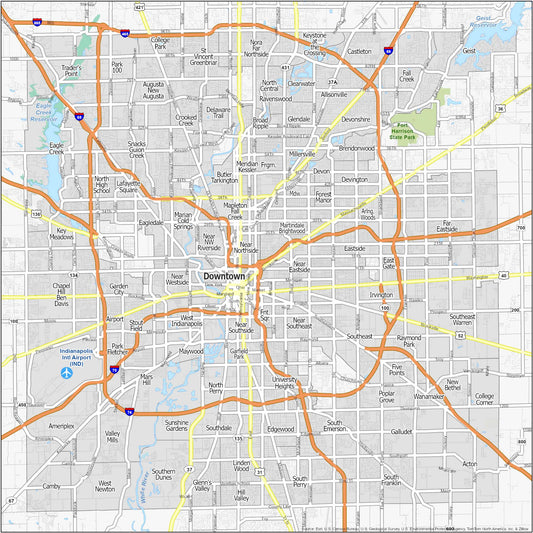 Indianapolis Neighborhood Map Glossy Poster Picture Photo Print Banner  Conversationprints