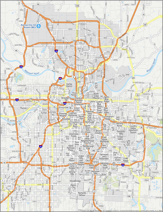 Kansas City Neighborhood Map Glossy Poster Picture Photo Print Banner  Conversationprints
