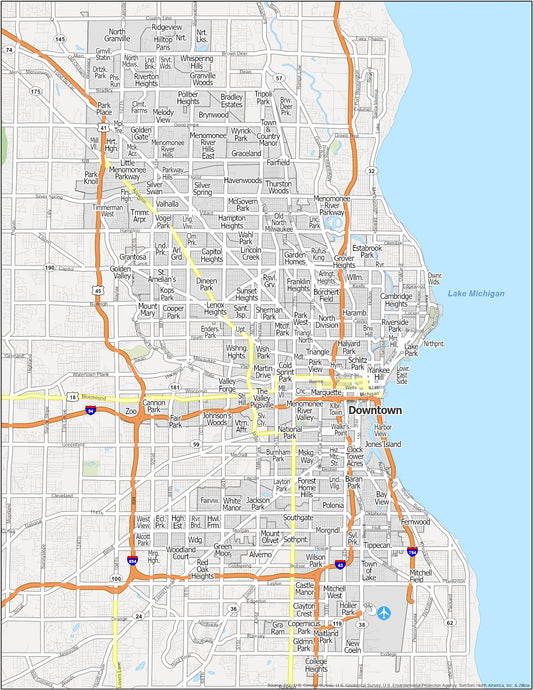 Milwaukee Neighborhood Map Glossy Poster Picture Photo Print Banner  Conversationprints