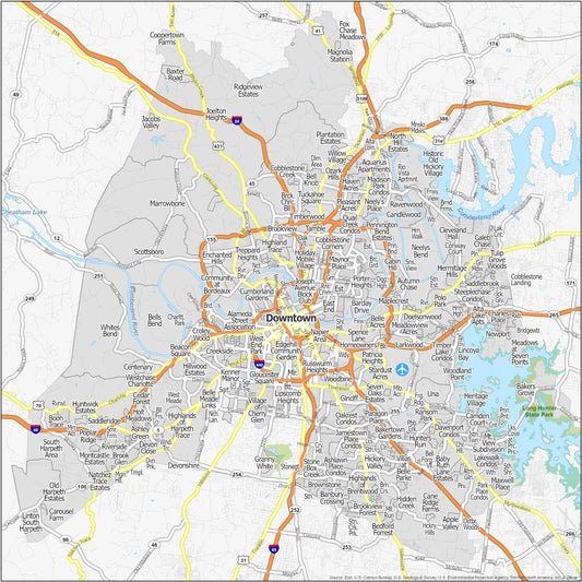 Nashville Neighborhood Map Glossy Poster Picture Photo Print Banner  Conversationprints