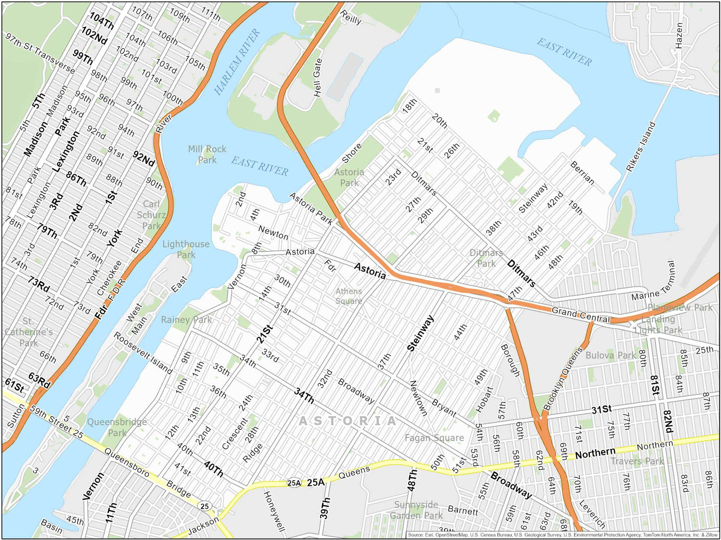 New York City Astoria Map Glossy Poster Picture Photo Print Banner  Conversationprints