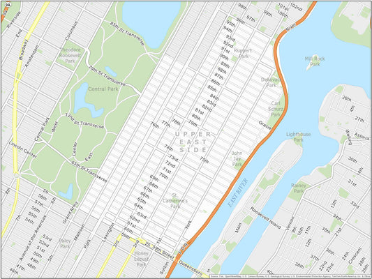 New York City Upper East Side Map Glossy Poster Picture Photo Print Banner  Conversationprints