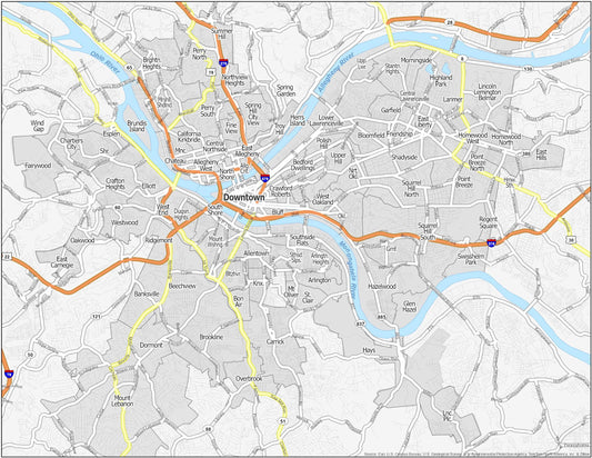 Pittsburgh Neighborhood Map Glossy Poster Picture Photo Print Banner  Conversationprints
