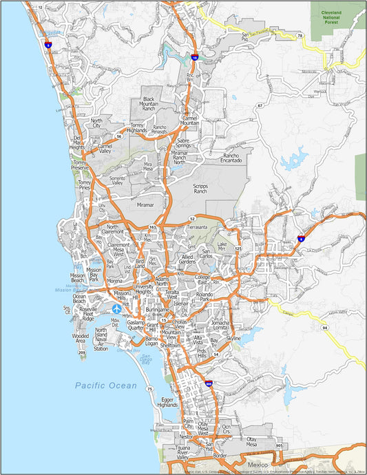 San Diego Neighborhood Map Glossy Poster Picture Photo Print Banner  Conversationprints