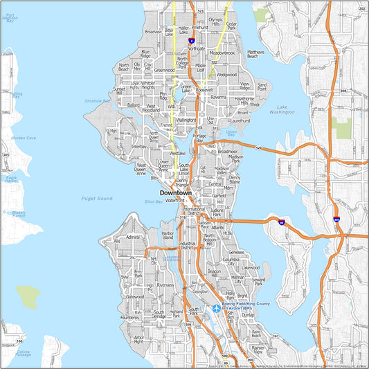 Seattle Neighborhood Map GLOSSY POSTER PICTURE PHOTO PRINT BANNER  CONVERSATIONPRINTS