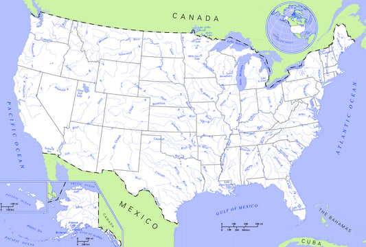 Usa Rivers And Lakes Map Glossy Poster Picture Photo Print Banner  Conversationprints