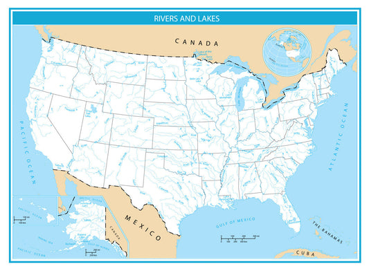 USA Rivers and Lakes Map GLOSSY POSTER PICTURE PHOTO PRINT BANNER  CONVERSATIONPRINTS