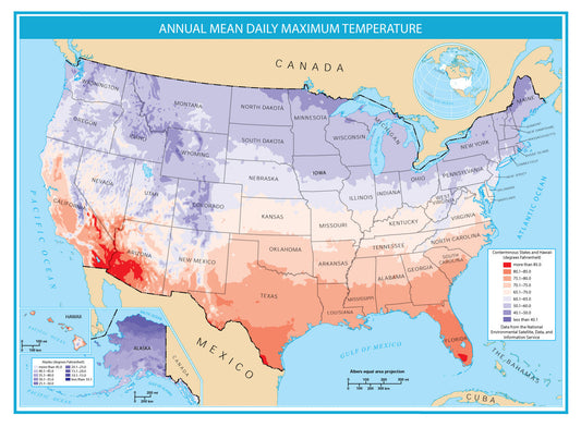 USA Maximum Temperature Map GLOSSY POSTER PICTURE PHOTO PRINT BANNER  CONVERSATIONPRINTS