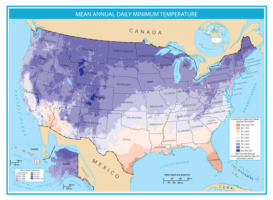 USA Minimum Temperature Map GLOSSY POSTER PICTURE PHOTO PRINT BANNER  CONVERSATIONPRINTS