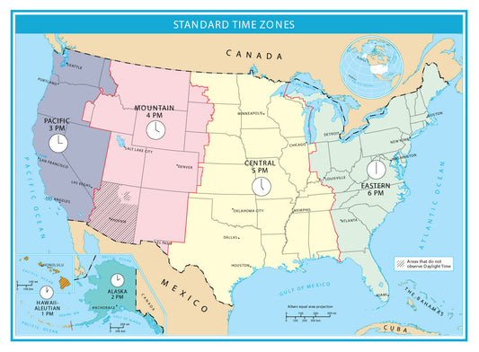 USA Time Zones Map GLOSSY POSTER PICTURE PHOTO PRINT BANNER  CONVERSATIONPRINTS