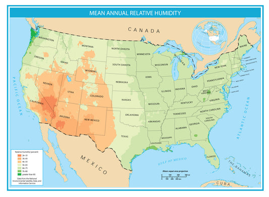 USA Mean Relative Humidity Map GLOSSY POSTER PICTURE PHOTO PRINT BANNER  CONVERSATIONPRINTS