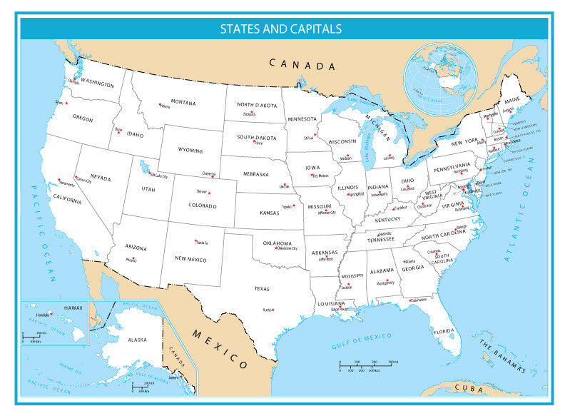 USA Capitals State Capital Map GLOSSY POSTER PICTURE PHOTO PRINT BANNER  CONVERSATIONPRINTS