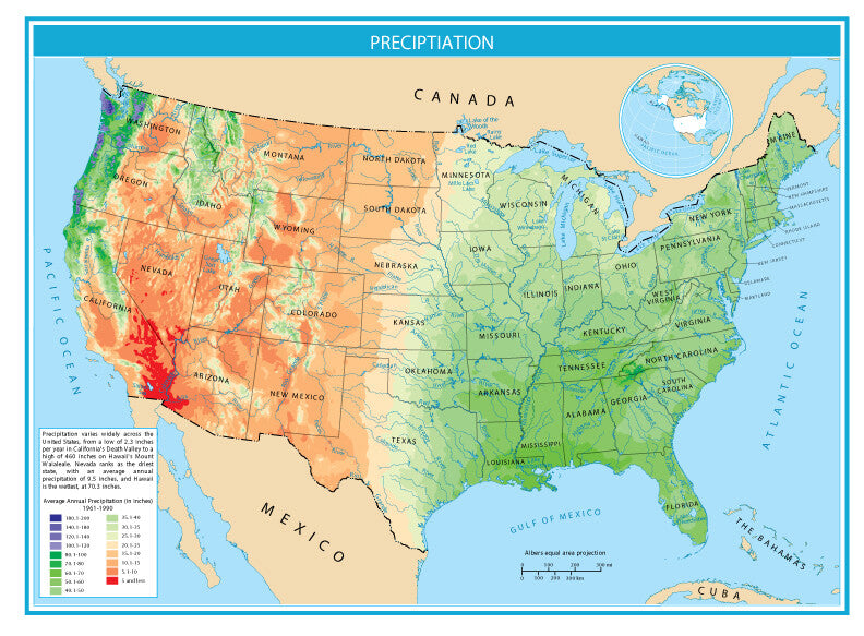 USA Precipitation Rain Map GLOSSY POSTER PICTURE PHOTO PRINT BANNER  CONVERSATIONPRINTS