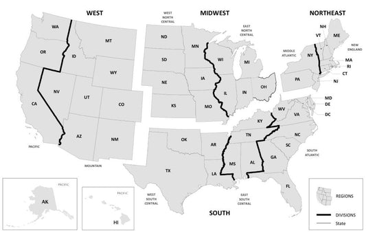 USA Divided Regions Whole Map GLOSSY POSTER PICTURE PHOTO PRINT BANNER  CONVERSATIONPRINTS