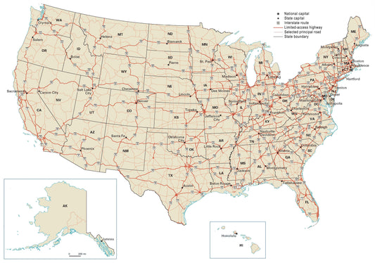 USA Road Map Whole GLOSSY POSTER PICTURE PHOTO PRINT BANNER  CONVERSATIONPRINTS