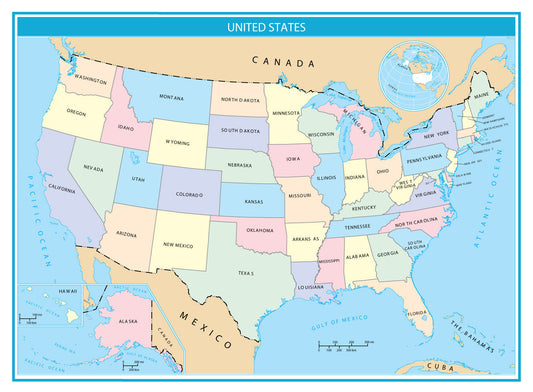 USA Pastel Light Map GLOSSY POSTER PICTURE PHOTO PRINT BANNER  CONVERSATIONPRINTS