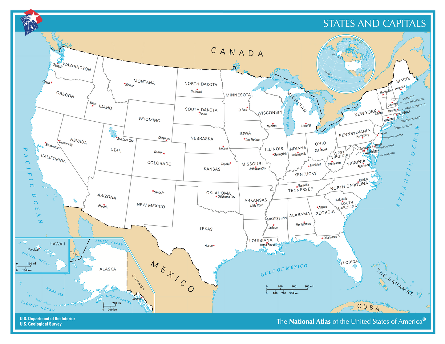 Usa Labeled States Whole Map Glossy Poster Picture Photo Print Banner  Conversationprints
