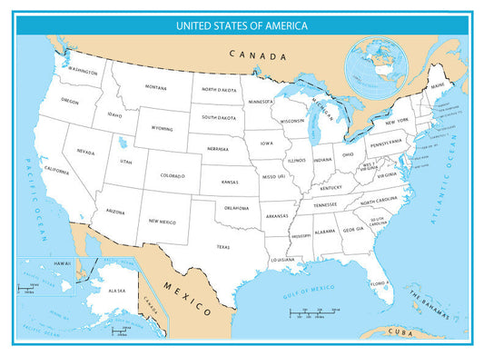 USA Labeled States Whole Map GLOSSY POSTER PICTURE PHOTO PRINT BANNER  CONVERSATIONPRINTS