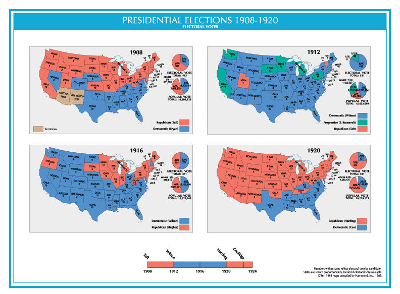 1908-1920 USA Electoral Map GLOSSY POSTER PICTURE PHOTO PRINT BANNER  CONVERSATIONPRINTS