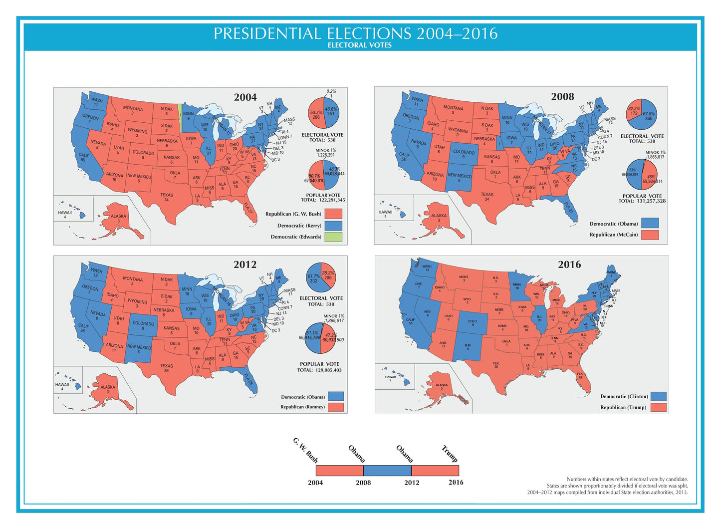 2004-2016 USA Electoral Map GLOSSY POSTER PICTURE PHOTO PRINT BANNER  CONVERSATIONPRINTS