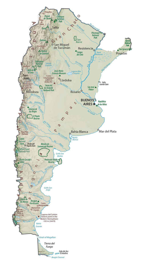 Argentina Physical Terrain Map Glossy Poster Picture Photo Print Banner  Conversationprints