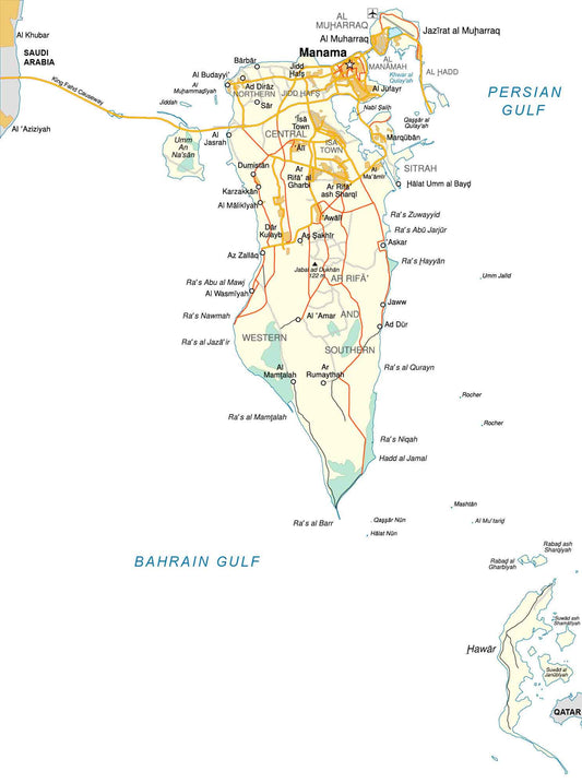 Bahrain Road Map GLOSSY POSTER PICTURE PHOTO PRINT BANNER  CONVERSATIONPRINTS