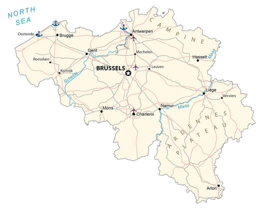 Belgium Road Map Glossy Poster Picture Photo Print Banner  Conversationprints