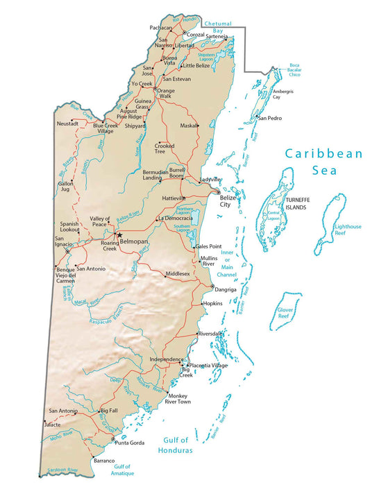 Belize Physical Terrain Map Glossy Poster Picture Photo Print Banner  Conversationprints