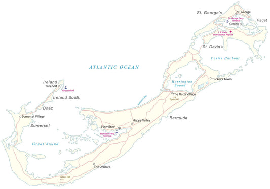 Bermuda Road Map Glossy Poster Picture Photo Print Banner  Conversationprints