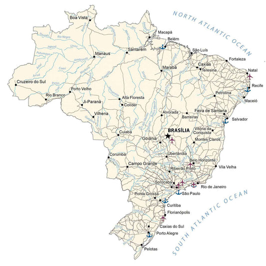Brazil Road Map Glossy Poster Picture Photo Print Banner  Conversationprints