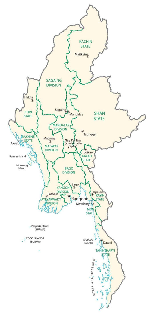 Burma Myanmar Province Map Glossy Poster Picture Photo Print Banner  Conversationprints