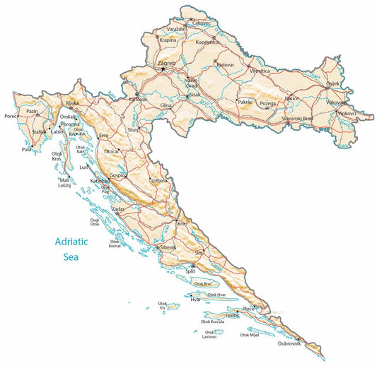 Croatia Road Map GLOSSY POSTER PICTURE PHOTO PRINT BANNER  CONVERSATIONPRINTS