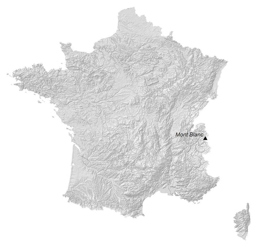 France Elevation Map GLOSSY POSTER PICTURE PHOTO PRINT BANNER  CONVERSATIONPRINTS