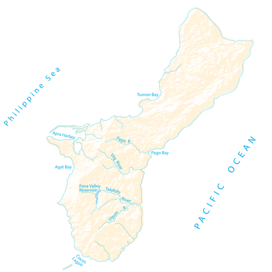 Guam Lakes and Rivers Map GLOSSY POSTER PICTURE PHOTO PRINT BANNER  CONVERSATIONPRINTS