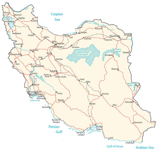 Iran Road Map Glossy Poster Picture Photo Print Banner  Conversationprints