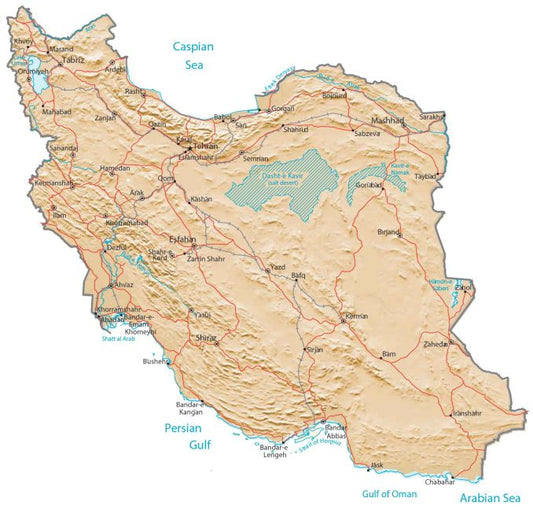 Iran Physical Map Glossy Poster Picture Photo Print Banner  Conversationprints