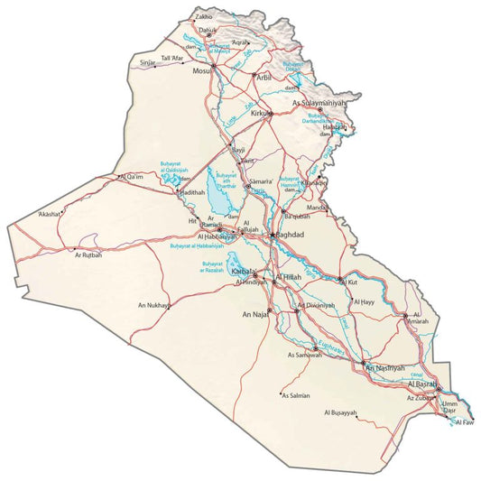 Iraq Physical Map Glossy Poster Picture Photo Print Banner  Conversationprints