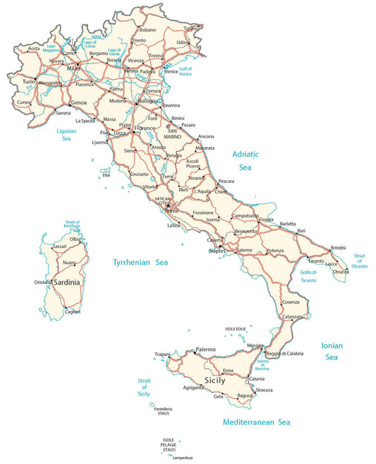 Italy Road Map GLOSSY POSTER PICTURE PHOTO PRINT BANNER  CONVERSATIONPRINTS