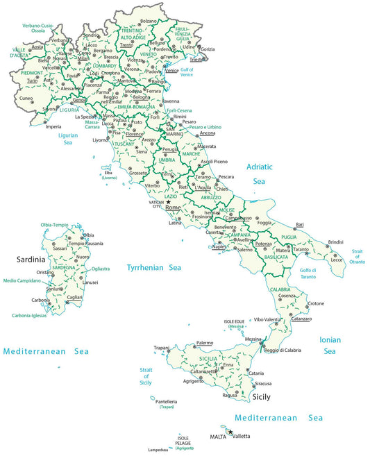 Italy Provinces Map GLOSSY POSTER PICTURE PHOTO PRINT BANNER  CONVERSATIONPRINTS