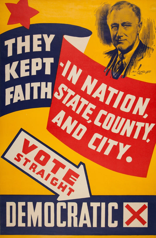 Vote Straight Fdr Campaign Poster Glossy Poster Picture Photo Print Banner  Conversationprints