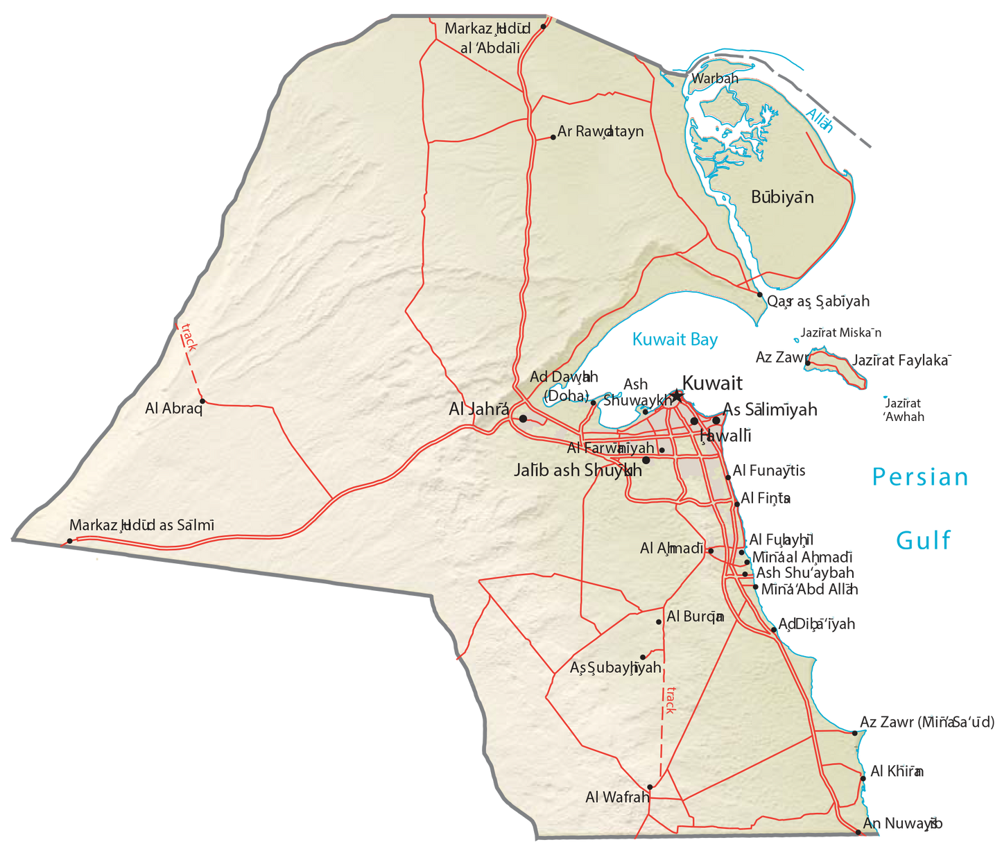 Kuwait Physical Map Glossy Poster Picture Photo Print Banner  Conversationprints