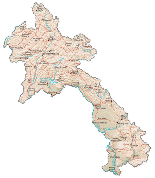 Laos Physical Map Glossy Poster Picture Photo Print Banner  Conversationprints