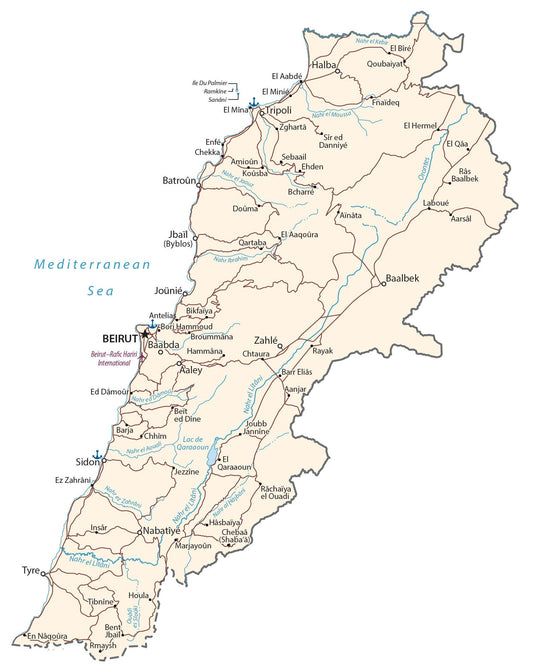 Lebanon Road Map Glossy Poster Picture Photo Print Banner  Conversationprints