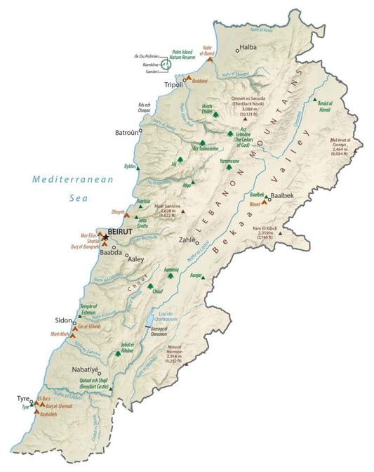 Lebanon Physical Map Glossy Poster Picture Photo Print Banner  Conversationprints